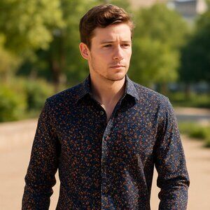 Bugatchi Shaped Fit Floral Button-Up Shirt – Size Large